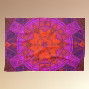 Mosaic Kaleidoscope Flower Purple Pink and Red Tea Towel