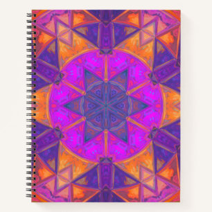 Mosaic Kaleidoscope Flower Purple Pink and Yellow Notebook