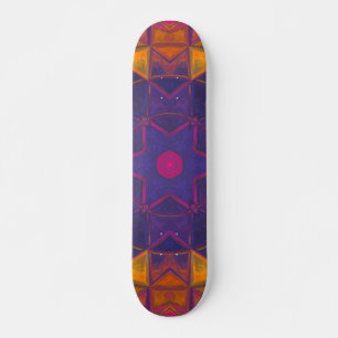 Mosaic Kaleidoscope Flower Purple Yellow and Pink Skateboard