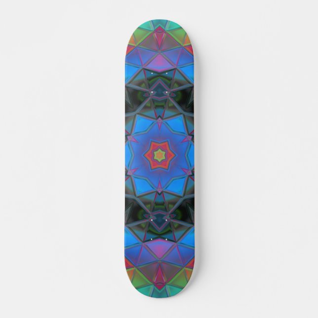 Mosaic Kaleidoscope Flower Rainbow Skateboard (Front)