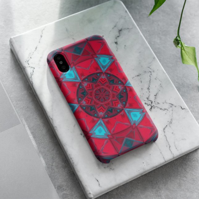 Mosaic Kaleidoscope Flower Red and Blue Case-Mate iPhone Case (Creator Uploaded)