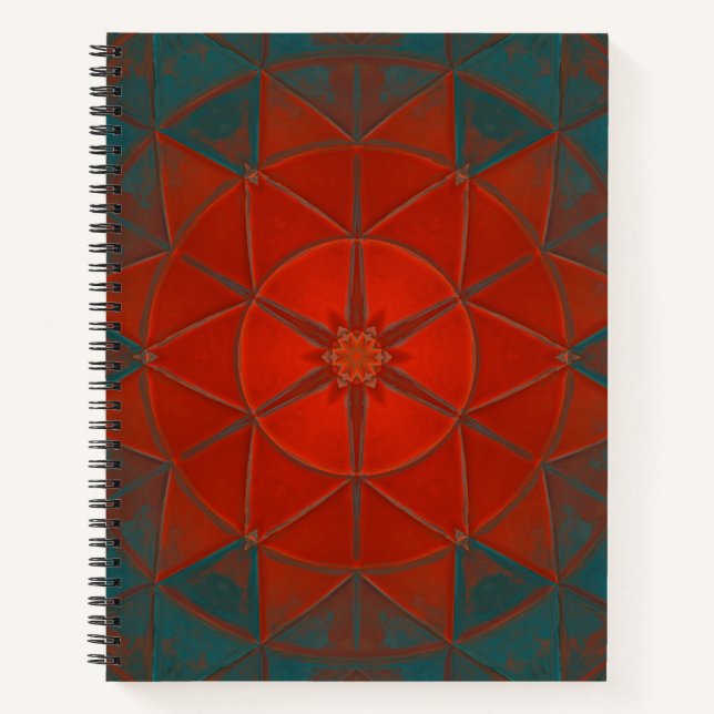 Mosaic Kaleidoscope Flower Red and Blue Notebook (Front)