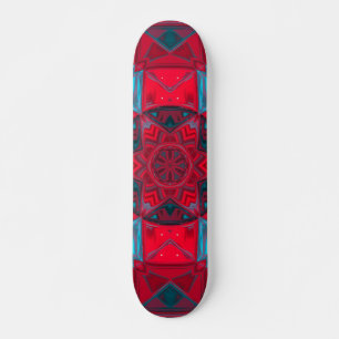Mosaic Kaleidoscope Flower Red and Blue Skateboard