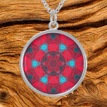 Mosaic Kaleidoscope Flower Red and Blue Sterling Silver Necklace<br><div class="desc">This mosaic kaleidoscope design features brilliant red and blue tiles. A vivid geometric design inspired by fractals,  mandalas,  and stained glass mosaics. Get this beautiful trippy design now and add some groovy colours to your life!</div>