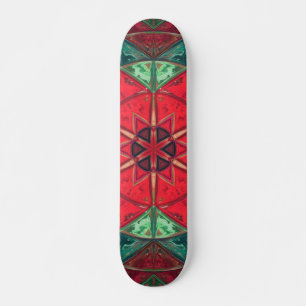 Mosaic Kaleidoscope Flower Red and Teal Skateboard