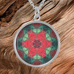 Mosaic Kaleidoscope Flower Red and Teal Sterling Silver Necklace<br><div class="desc">This mosaic kaleidoscope flower design features brilliant red and teal tiles. A vivid geometric design inspired by fractals,  mandalas,  and stained glass mosaics. Get this beautiful trippy design now for your favourite friend who loves bright colours!</div>