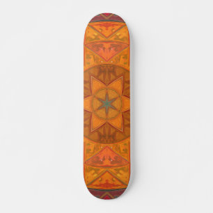 Mosaic Kaleidoscope Flower Red Orange and Black Skateboard