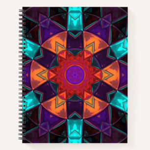 Mosaic Kaleidoscope Flower Red Orange and Blue Notebook