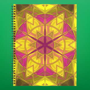Mosaic Kaleidoscope Flower Yellow and Pink Notebook