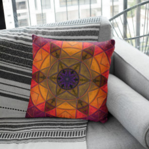 Mosaic Kaleidoscope Flower Yellow and Purple Cushion