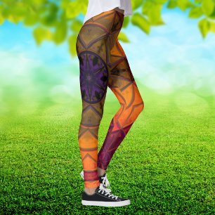 Mosaic Kaleidoscope Flower Yellow and Purple Leggings