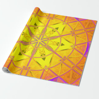 Mosaic Kaleidoscope Flower Yellow and Purple Wrapping Paper