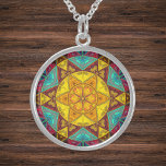 Mosaic Kaleidoscope Flower Yellow Blue and Red Sterling Silver Necklace<br><div class="desc">This mosaic kaleidoscope flower design features brilliant yellow,  blue,  and red tiles. A vivid geometric design inspired by fractals,  mandalas,  and stained glass mosaics. Get this beautiful trippy design now for your favourite friend who loves bright colours!</div>