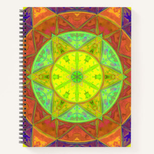 Mosaic Kaleidoscope Flower Yellow Green and Orange Notebook