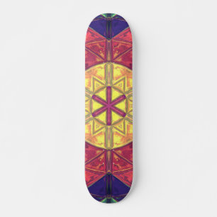 Mosaic Kaleidoscope Flower Yellow Pink and Purple Skateboard