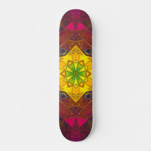 Mosaic Kaleidoscope Flower Yellow Purple and Pink Skateboard