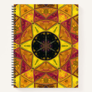Mosaic Kaleidoscope Flower Yellow Red and Blue Notebook