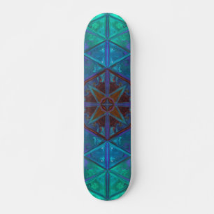 Mosaic Kaleidoscope Square Blue and Purple Skateboard