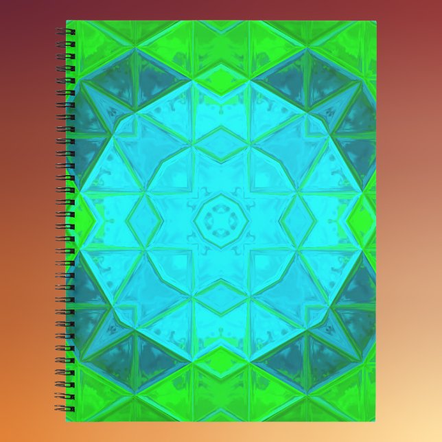 Mosaic Kaleidoscope Square Green and Blue Notebook (Creator Uploaded)