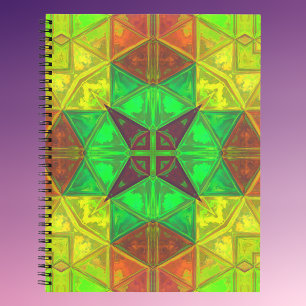 Mosaic Kaleidoscope Square Green Yellow and Orange Notebook