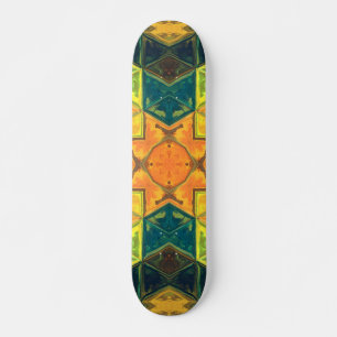 Mosaic Kaleidoscope Square Orange Yellow and Green Skateboard
