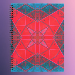 Mosaic Kaleidoscope Square Red and Blue Notebook