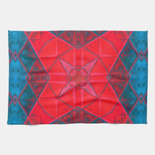 Mosaic Kaleidoscope Square Red and Blue Tea Towel