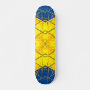 Mosaic Kaleidoscope Square Yellow and Blue Skateboard