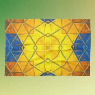 Mosaic Kaleidoscope Square Yellow and Blue Tea Towel
