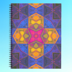 Mosaic Kaleidoscope Square Yellow Blue and Pink Notebook
