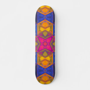 Mosaic Kaleidoscope Square Yellow Blue and Pink Skateboard