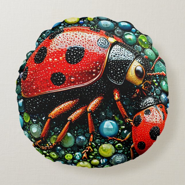 Mosaic ladybugs round cushion (Front)