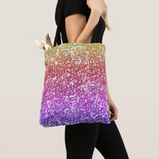 Mosaic layers in rough orange to lilac and sparkle tote bag