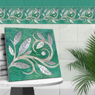 Mosaic Leaf Swirl ornament  Tile