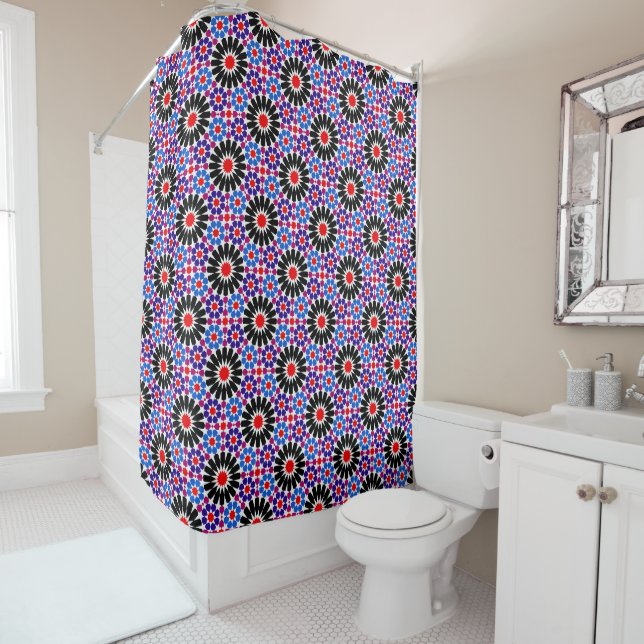 Mosaic Legacy: Andalusian Moroccan Zellige Art Shower Curtain (In Situ)