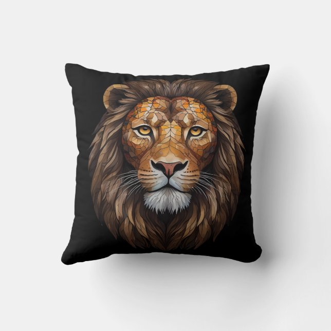 Mosaic Lion Portrait stained glass effect designer Cushion (Back)