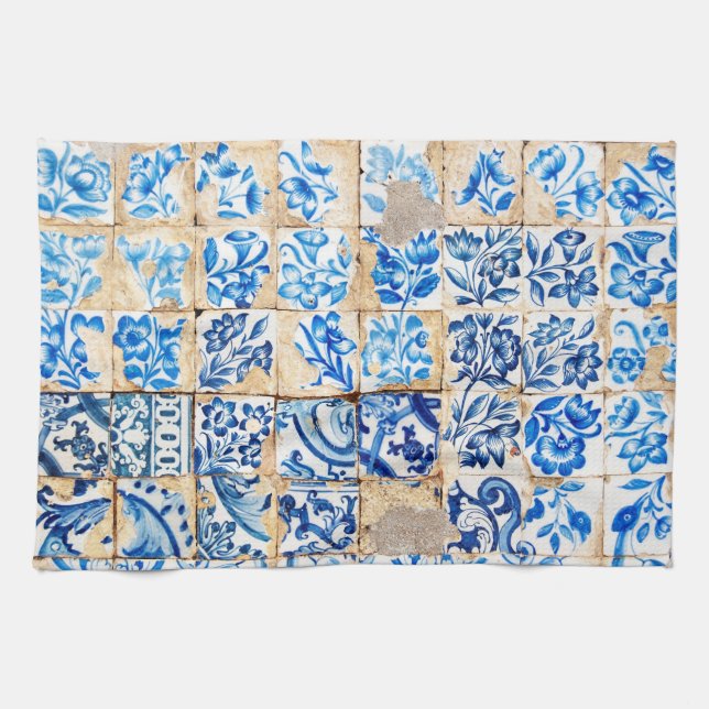 mosaic lisbon blue decoration portugal old tile tea towel (Horizontal)