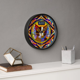 Mosaic Look Cat with Monograms or Name colourful Clock