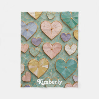 Mosaic Love: Pastel Hearts Fleece Blanket