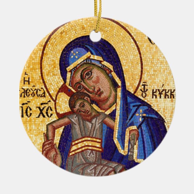 Mosaic Madonna & Child Icon Ceramic Tree Decoration (Front)