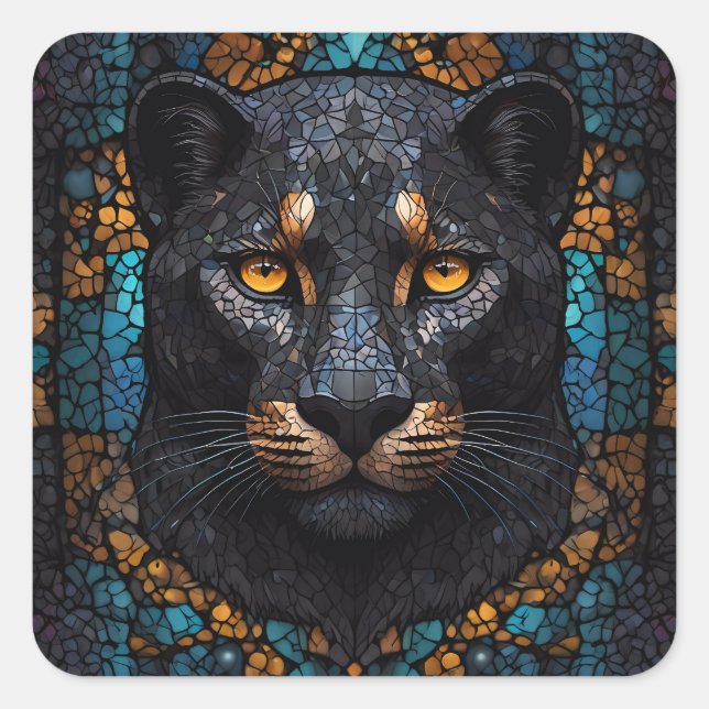 Mosaic Majesty: The Black Panther Square Sticker (Front)