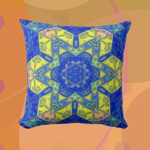Mosaic Mandala Blue and Yellow Cushion