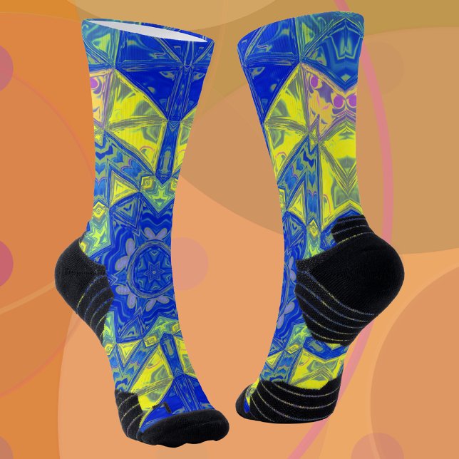 Mosaic Mandala Blue and Yellow Socks (Creator Uploaded)