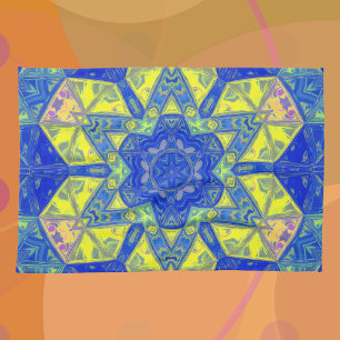 Mosaic Mandala Blue and Yellow Tea Towel