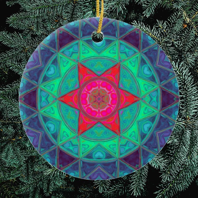 Mosaic Mandala Blue Green and Red Ceramic Tree Decoration (Creator Uploaded)