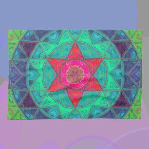 Mosaic Mandala Blue Green and Red Tea Towel