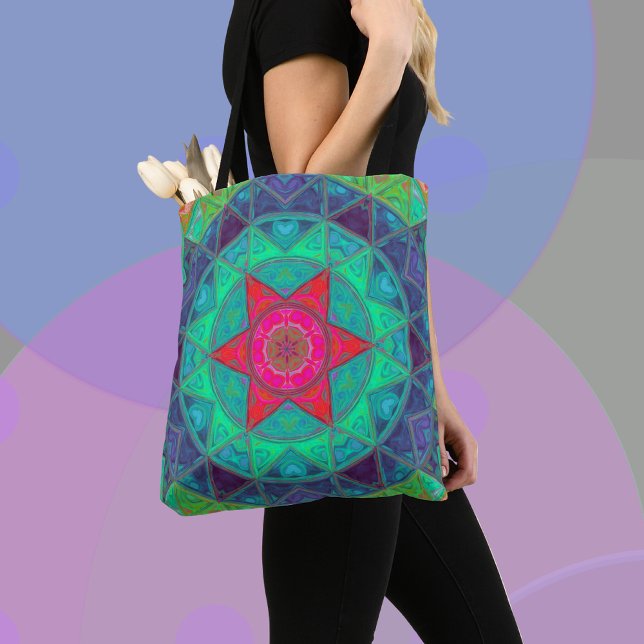 Mosaic Mandala Blue Green and Red Tote Bag (Creator Uploaded)