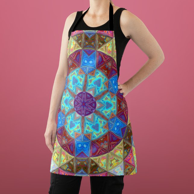Mosaic Mandala Blue Pink and Yellow Apron (Creator Uploaded)