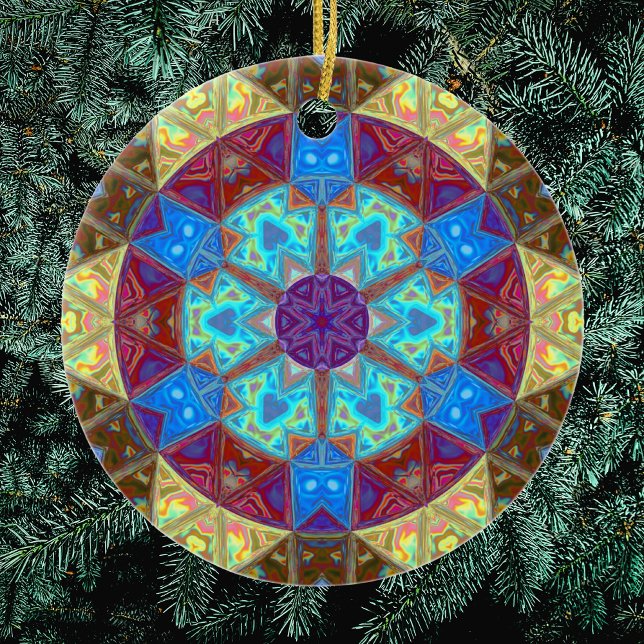 Mosaic Mandala Blue Pink and Yellow Ceramic Tree Decoration (Creator Uploaded)