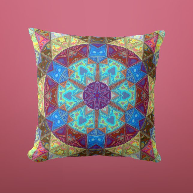 Mosaic Mandala Blue Pink and Yellow Cushion (Creator Uploaded)